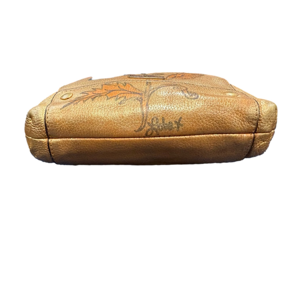 Vince Camuto Hand Painted Leather Crossbody Bag | Gold Floral Artisan Purse - Picture 11 of 14